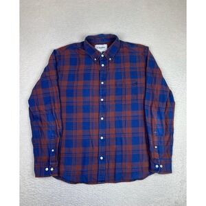 Corridor Shirt Mens XL Blue Brown Plaid Cotton Long Sleeve Button Up Casual